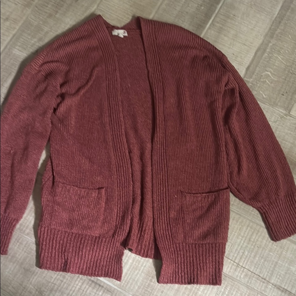 Cozy Ribbed Open Front Cardigan - Deep Burgundy